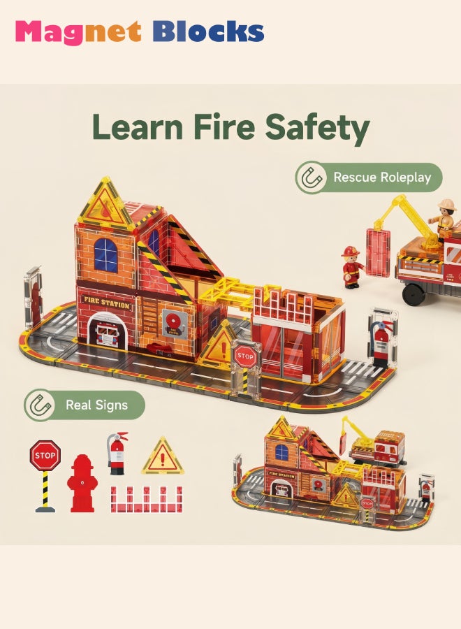 DEZHI 50Pcs of Firefighting Themed Magnetic Block, Magnetic Block Set That Can Be Assembled Into Fire Trucks, Rescue Vehicles, And Professional Themed Experience Sets, 3D Kids Building Blocks, Free Assembly of Buildings, Transportation Vehicles, Enhances The Ability of Logical Thinking for Your Kids. Theme Experience, Free Combination. - Image 5